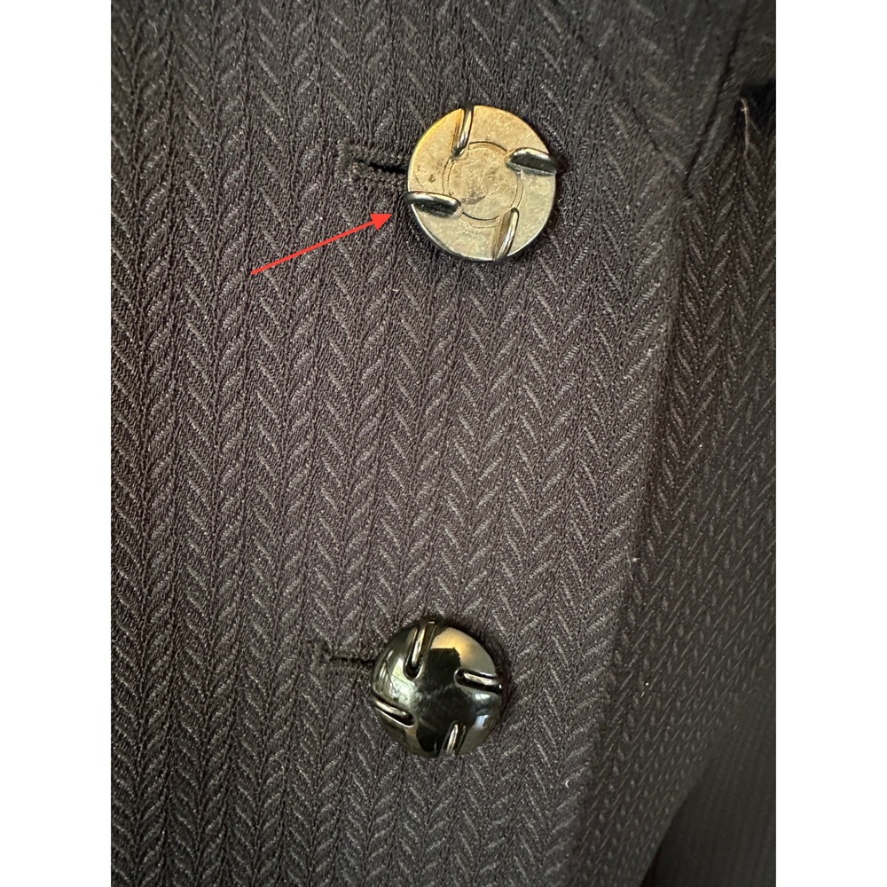 Vintage Tahari Levine Blazer 8 Black Herringbone Wide Collar Zip Pocket Jacket - Picture 6 of 15